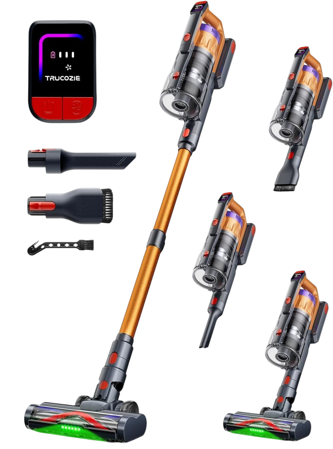 Trucozie cordless stick vacuum 60Kpa golden with green LED light