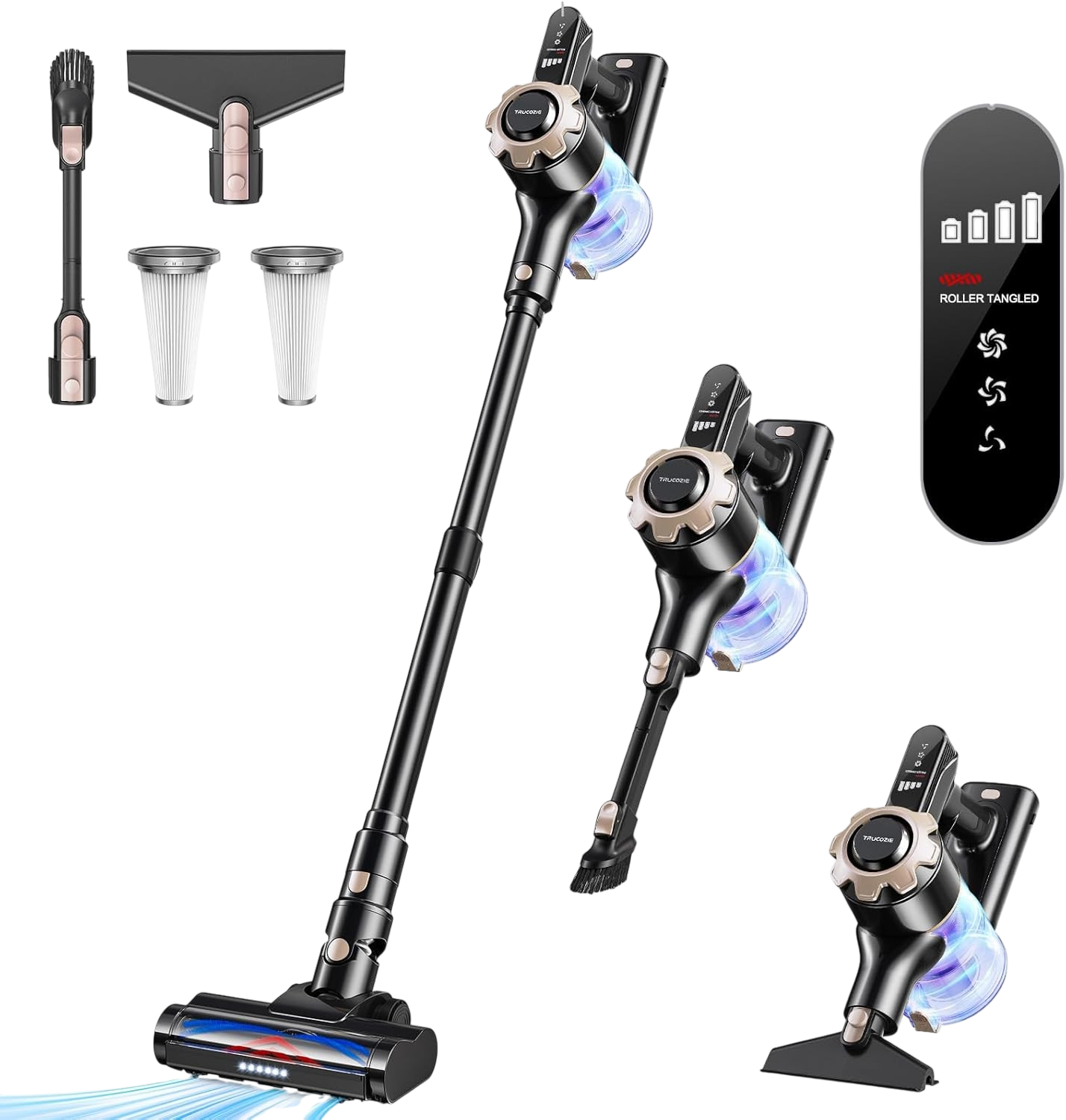 Trucozie lightweight cordless stick vacuum black and gold 45 minute runtime